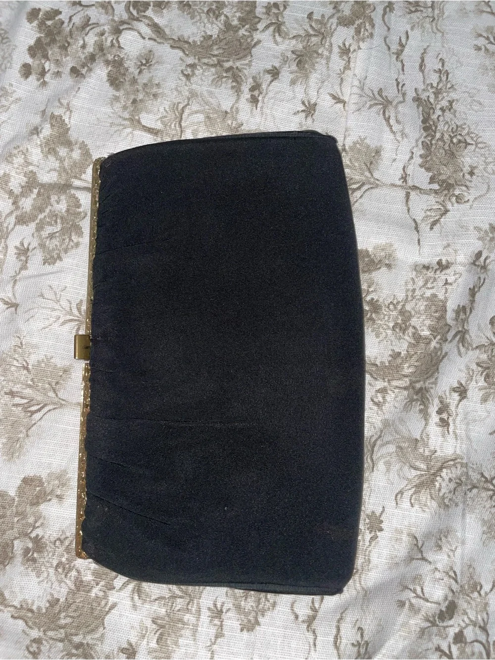 Vintage 1950s Harry Levine Black Evening Clutch with Gold Frame and Chain